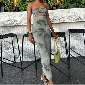 Zara Strapless Green Tie-Dye Maxi Dress NWT